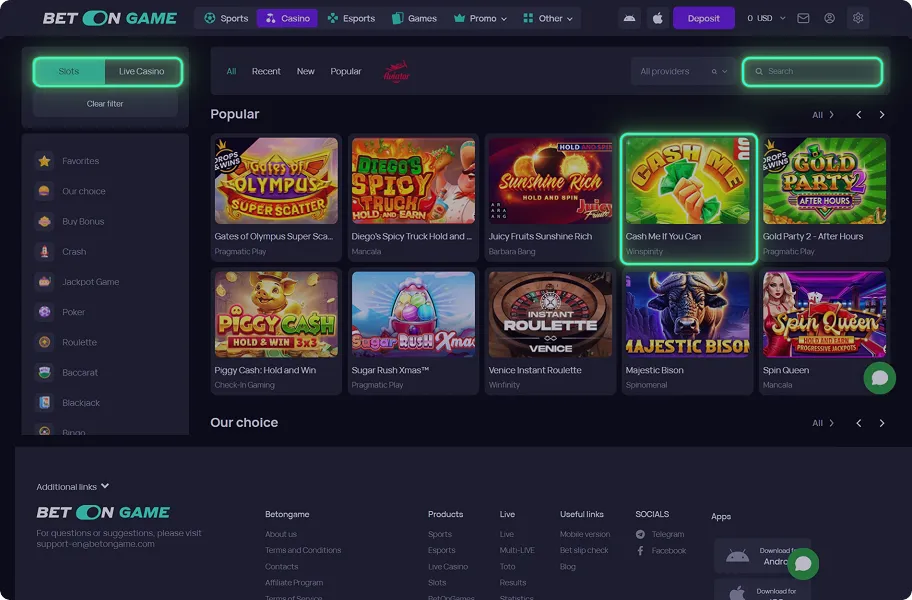 How to Play Slots at BetOnGame step 1